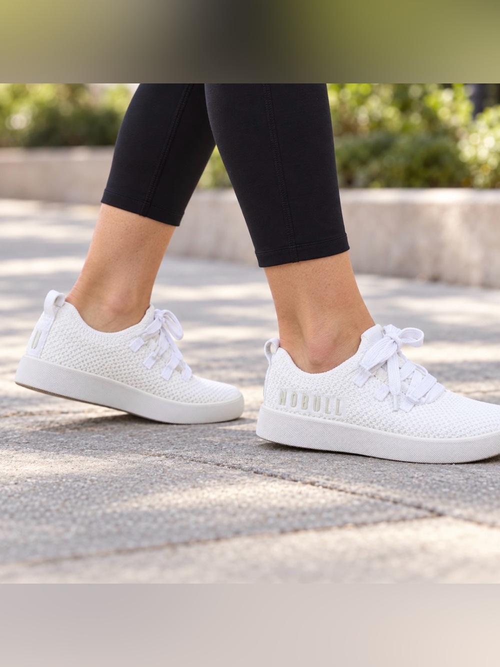 NOBULL Womens White Knit Low Top Lace-Up Athletic Sneakers Logo Solid size 7